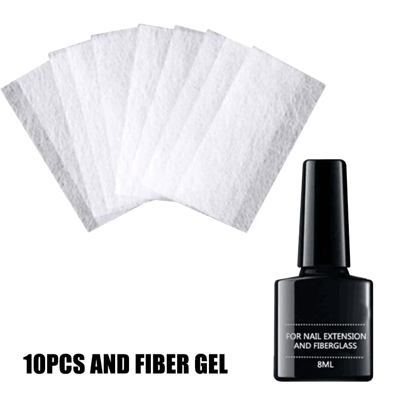 10pcs and fiber gel Набор из стекловолокна для наращивания ногтей, крепкая адгезия, акриловые наконечники, инструмент для маникюра, аксессуары из стекловолокна для наращивания ногтей - Цвет: 10pcs and fiber gel