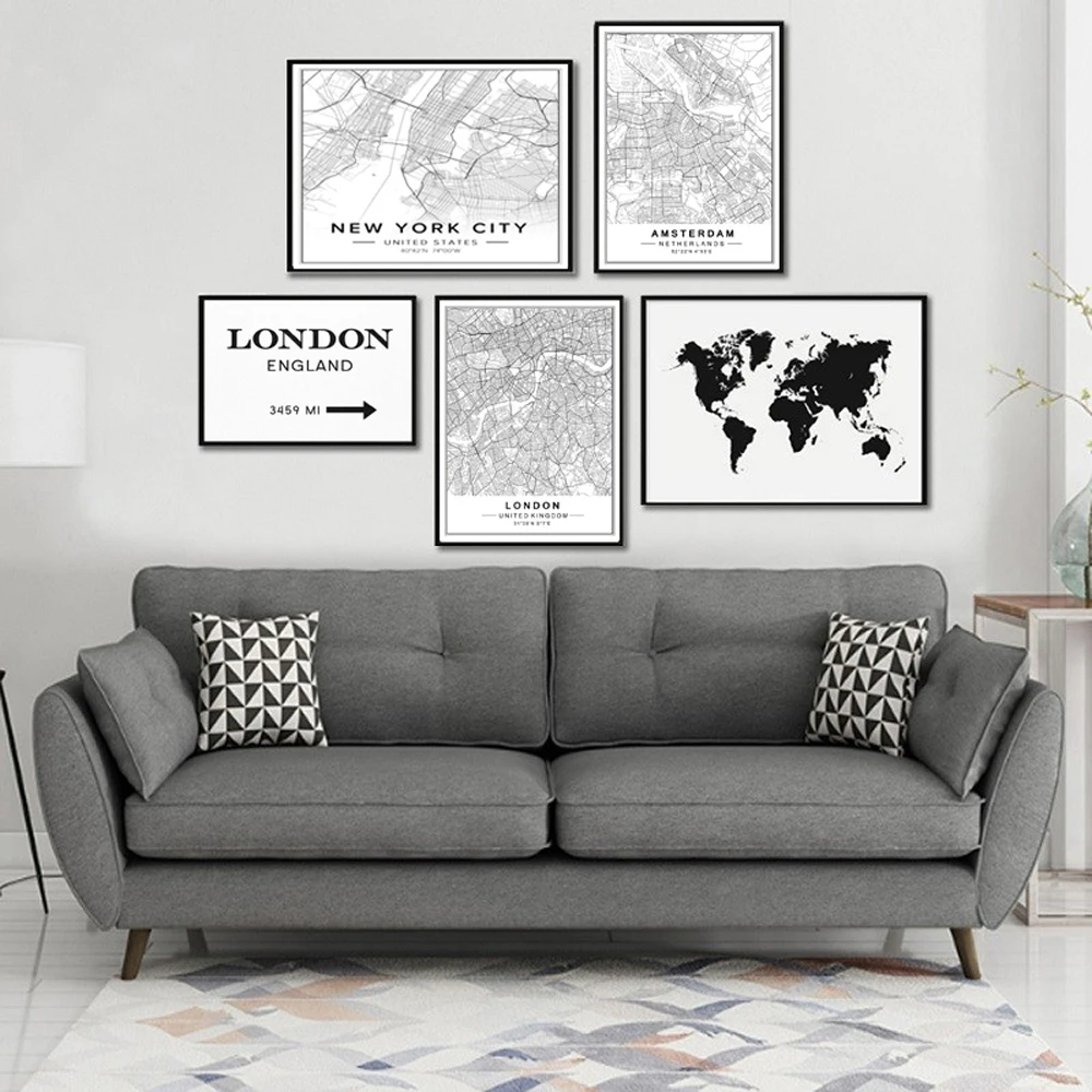 Карта городов мира плакат Москва Рим Лондон Nordic Минималистский женская обувь из