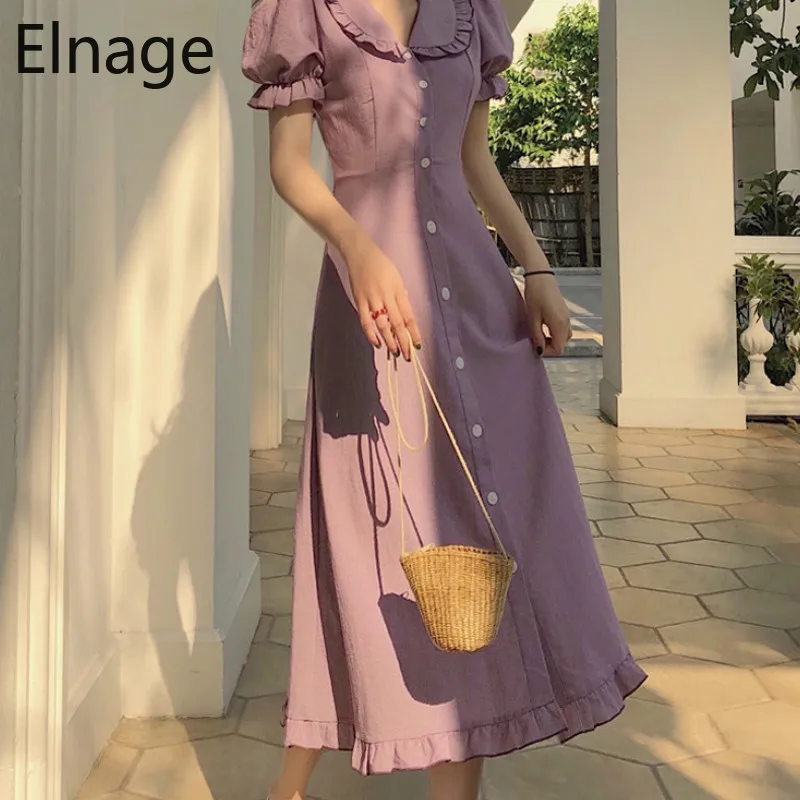 Elnage/корейское элегантное платье на платформе с коротким рукавом длинное женское