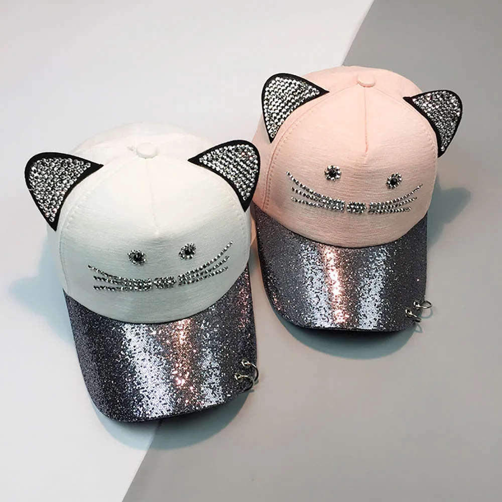 Женская бейсбольная Кепка в стиле хип хоп милая Регулируемая с кошачьими ушками