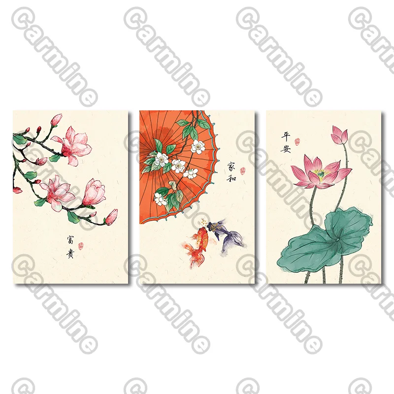 

Poster Lotus Peony Flower Landscape Canvas Painting and Prints Wall Art Pictures Decoration for Living Room 3Pcs Frameless