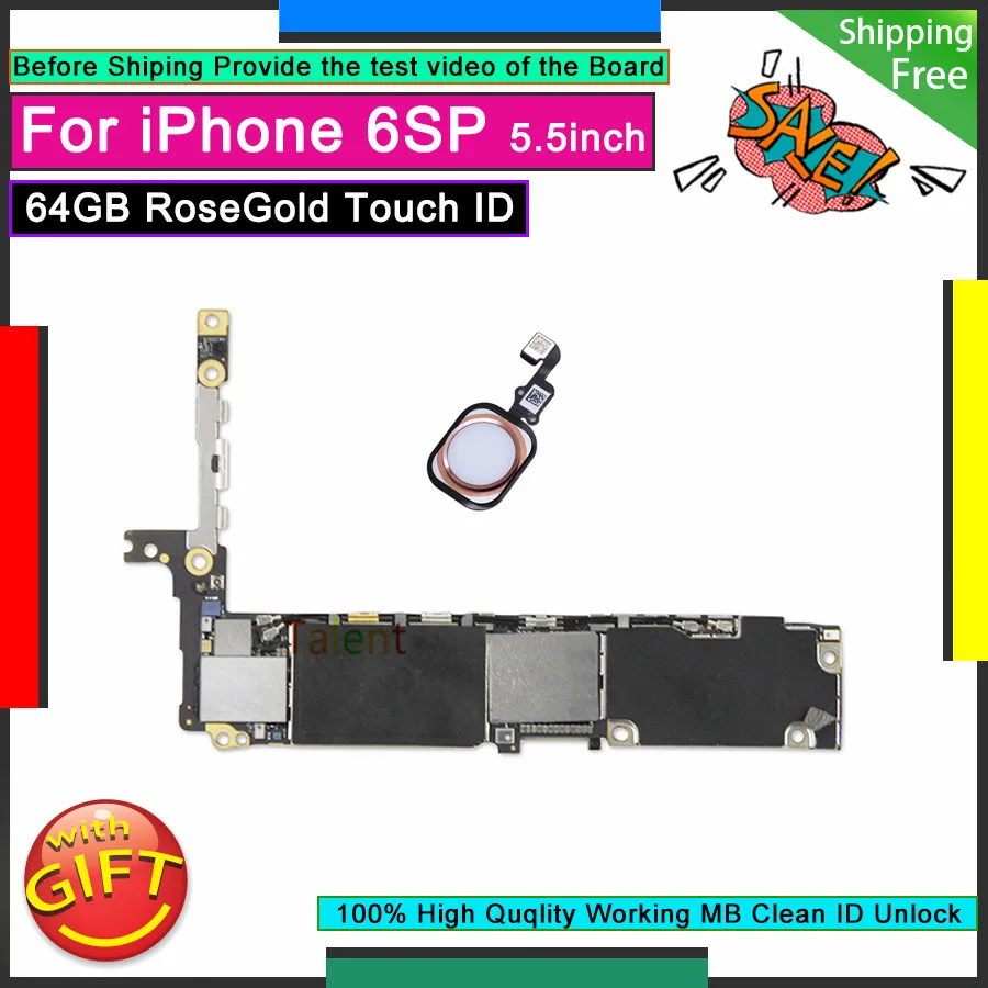 Материнская плата для IPhone 6S Plus 64 Гб RoseGold Touch ID Главная Кнопка разблокированная