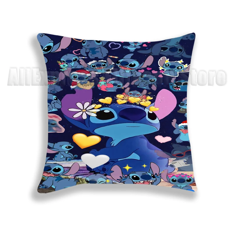 

Cartoon Stitch Pillowcase Soft Polyester Cushion Cover Decorative Pillow Case Cover for Chair Bed 45*45cm No Pillow Insert