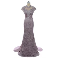 gorgeous a line lavender lace high collar cap sleeve mother of the bride dresses back out wedding party gowns