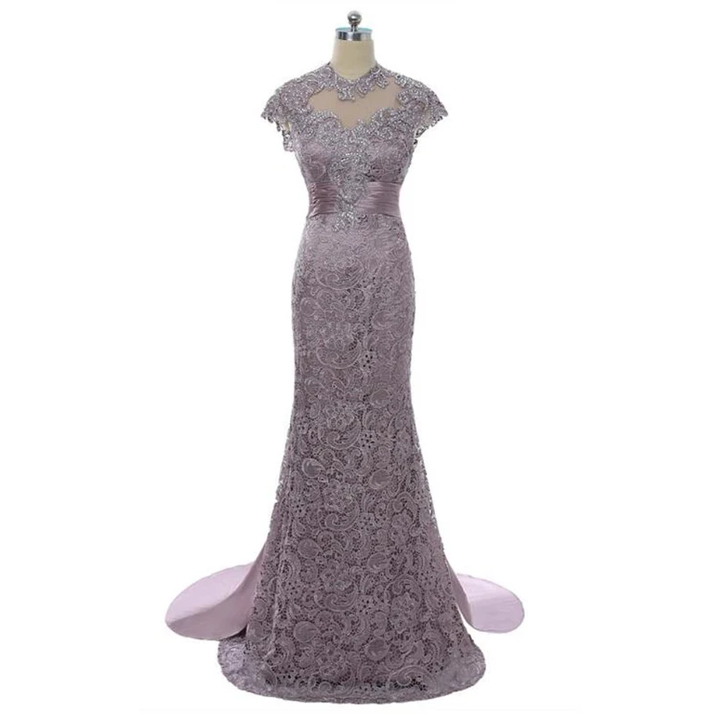 Великолепные трапециевидные кружевные платья лавандового цвета с высоким