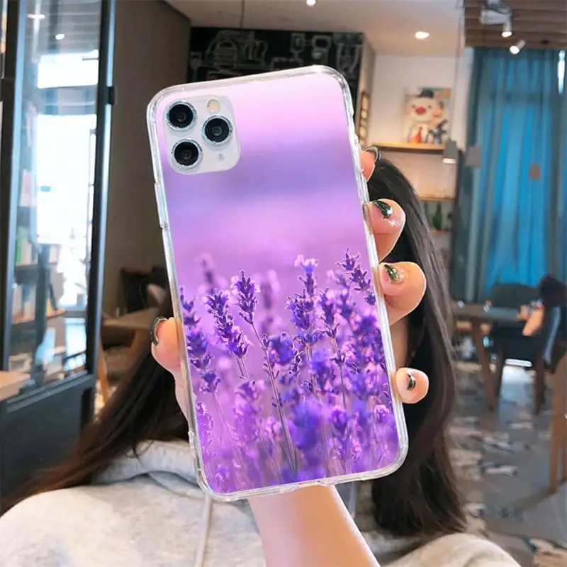 

Purple lavender flowers Phone Case Transparent for iPhone 6 7 8 11 12 s mini pro X XS XR MAX Plus cover funda shell