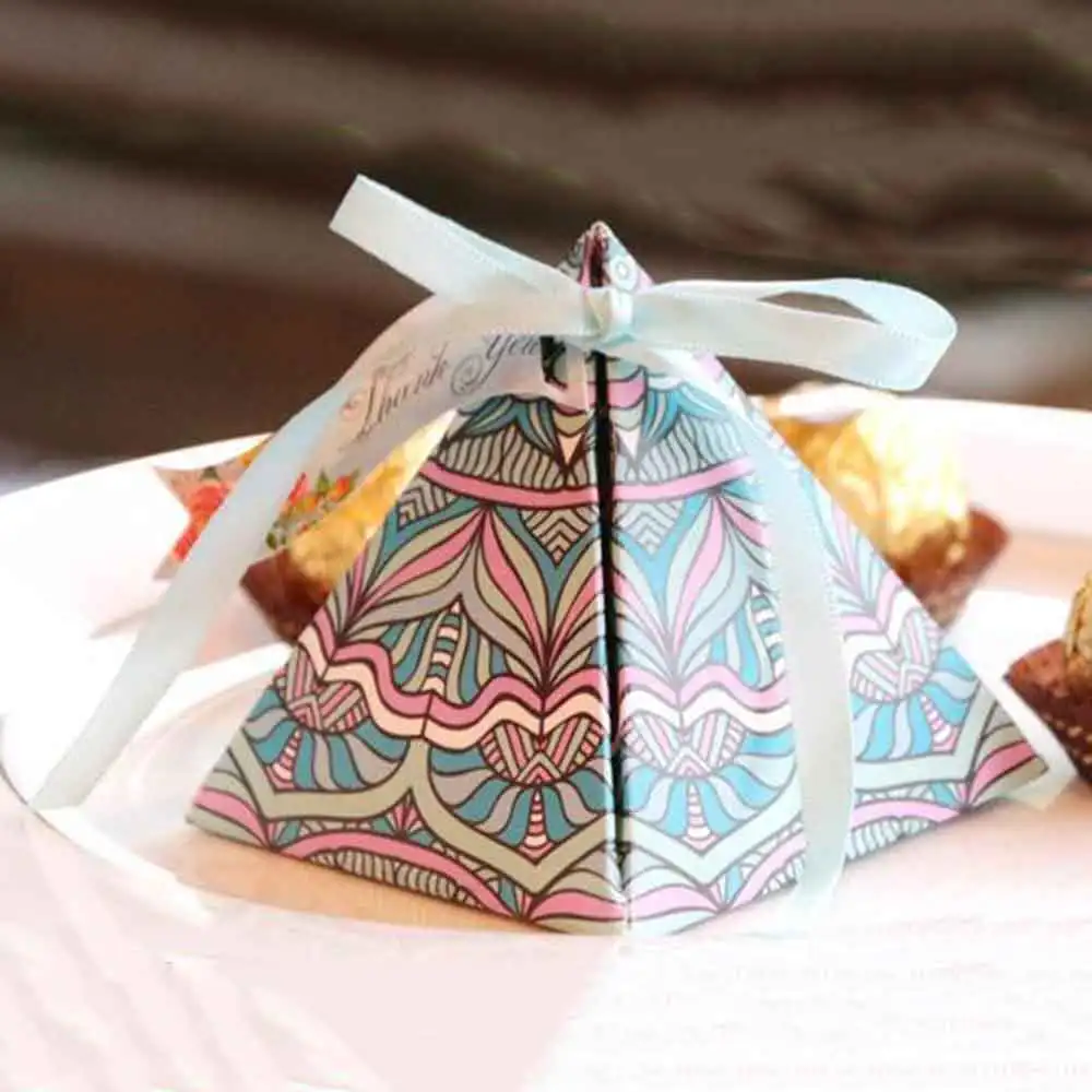 50 шт./лот Свадебная коробка для конфет с лентой треугольные Подарочные коробки