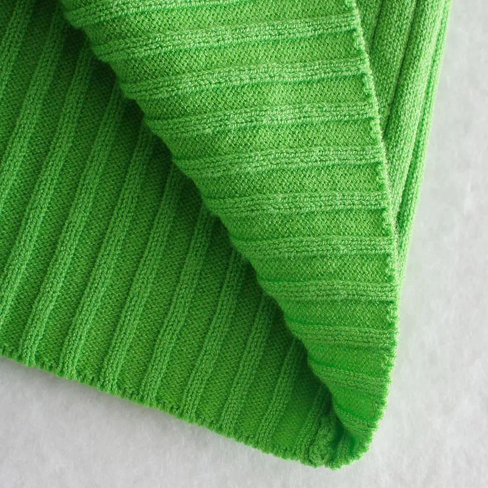 

2021 Streetwear Green Knitted Tank Dresses Turn-Down Collar Single-breasted Mini Dress Sexy Sleeveless New