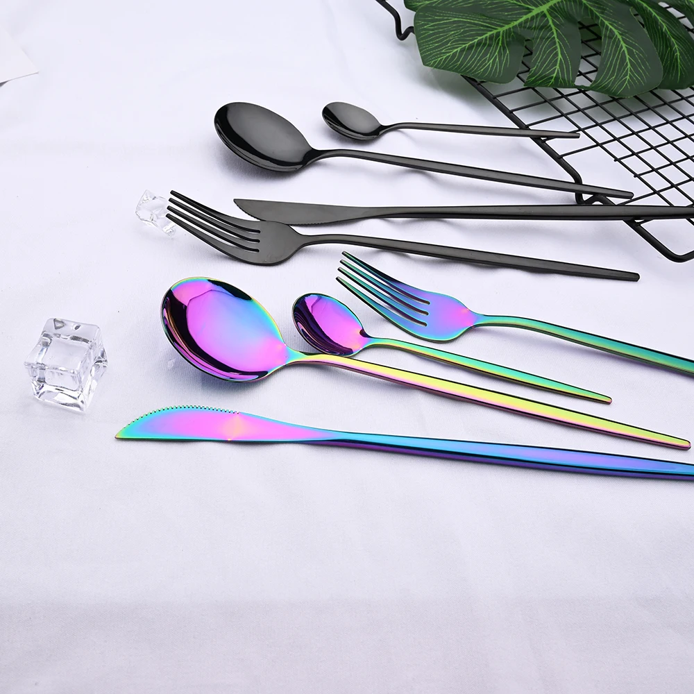 

24pcs Black Western Dinnerware Set Stainless Steel Cutlery Set Fork Knife Spoon Tableware Set Flatware Set Silverware Set