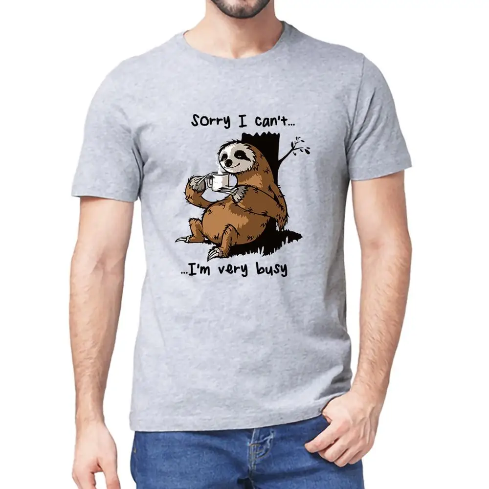 Camiseta de manga corta para hombre y mujer, camiseta Unisex de 100% algodón con perezoso para beber café, lo siento, no puedo, estoy muy ocupado, a la moda, suave, regalo