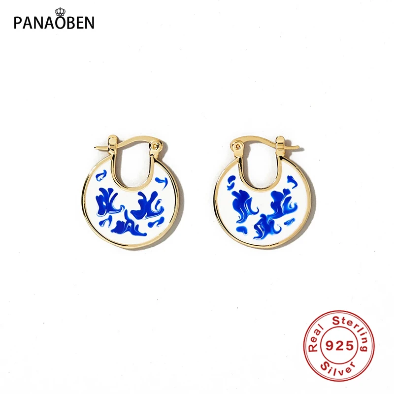 

Женские серьги-подвески из серебра 2023 пробы, с синей винтажной росписью маслом