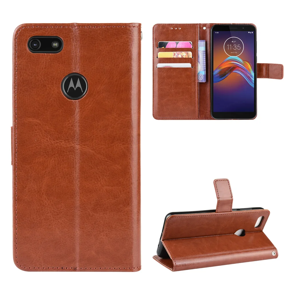 Для Motorola Moto E6 Play чехол Роскошный кожаный флип-кошелек для телефона E 6 с функцией