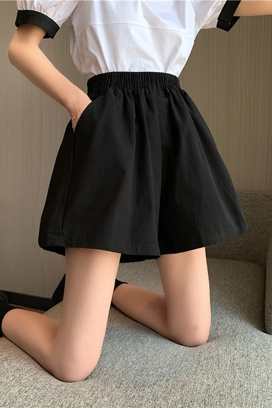 

Black Wide Leg Pants high waist A-line shorts 2021 new summer loose straight pants for women