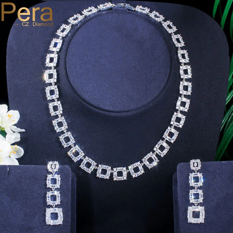 Pera чистые белые квадратные полые серьги CZ геометрические длинные висячие и