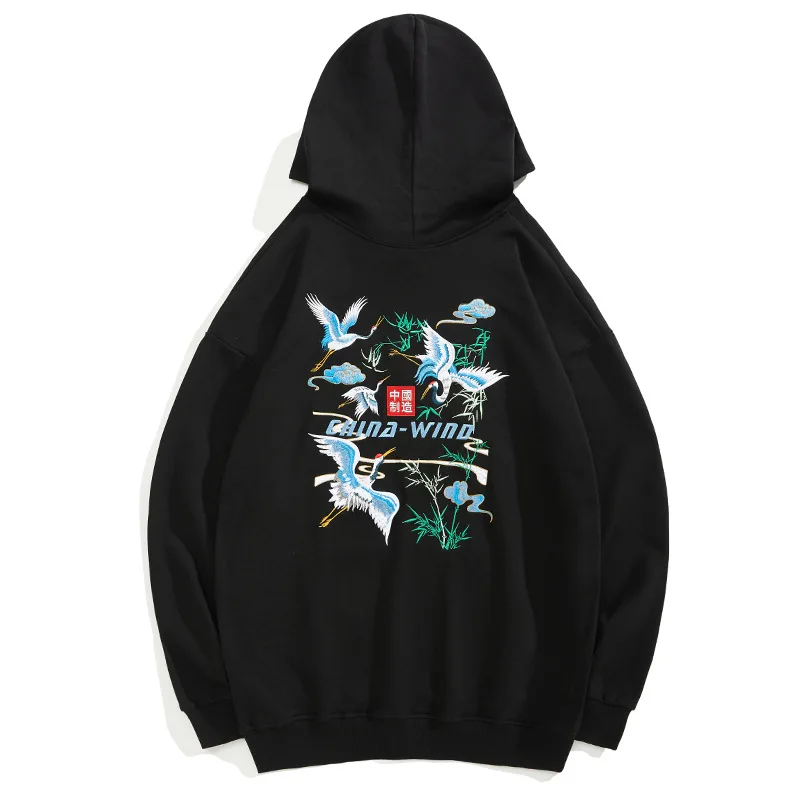 

Make In China Crane Embroidery High-End Luxury Oversized Hoodies Men Winter New Quality Cotton Fashion Loose Pullover Sweatshirt