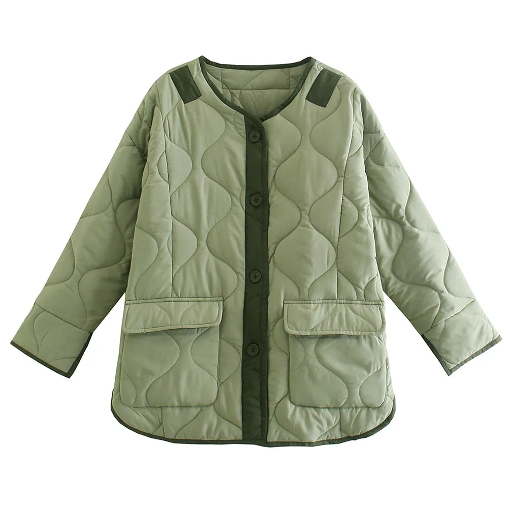 

DiYiG WOMAN 2021 autumn new women's clothing elegant commuting all-match green round neck loose cotton jacket jacket
