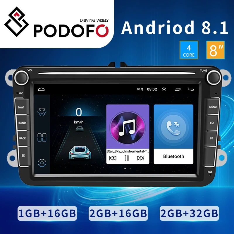 Автомагнитола Podofo мультимедийный MP5 плеер на Android с 8 &quotэкраном GPS для