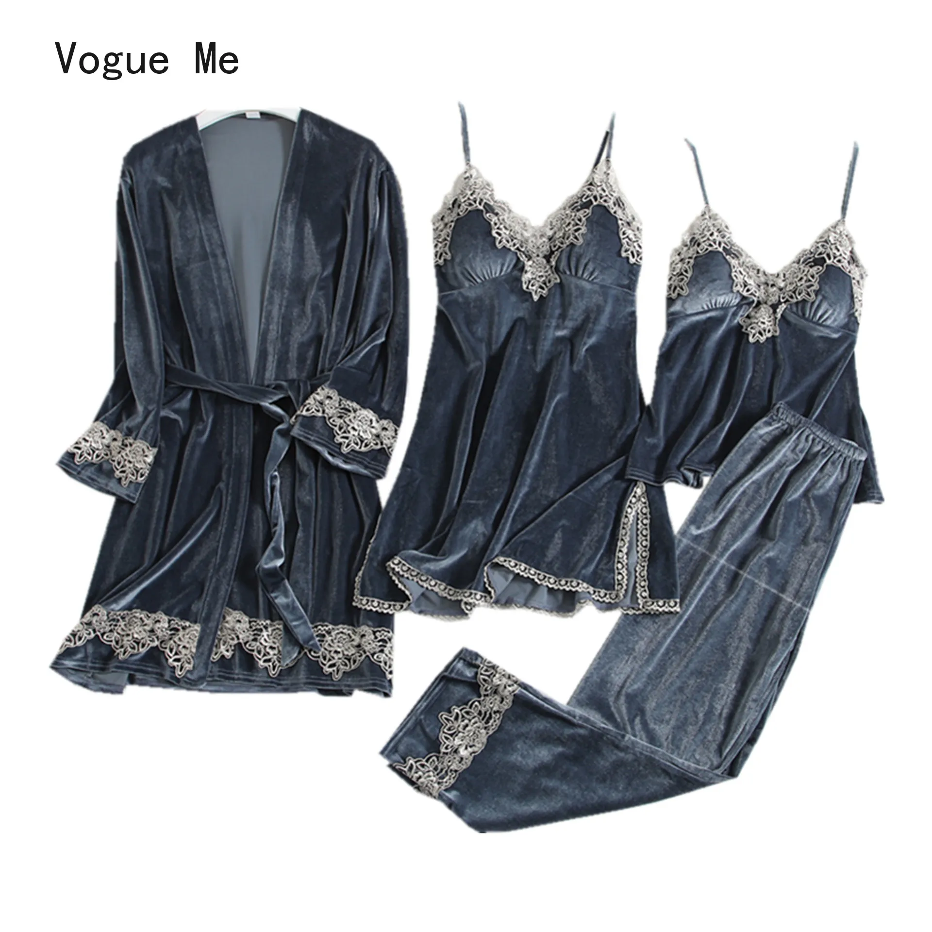 

Пижама женская на осень и зиму, четыре сексуальных юбки, длинные брюки с длинным рукавом, топы для отдыха, халат, халат, комплекты одежды