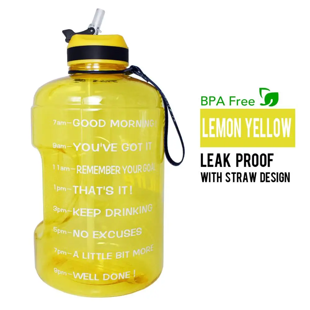 Yellow BuildLife 1 галлон бутылка для воды с соломенным маркером времени 3.78л 128 унций BPA бесплатно пластиковая большая емкость фитнес спорт воды кувшин - Цвет: Yellow
