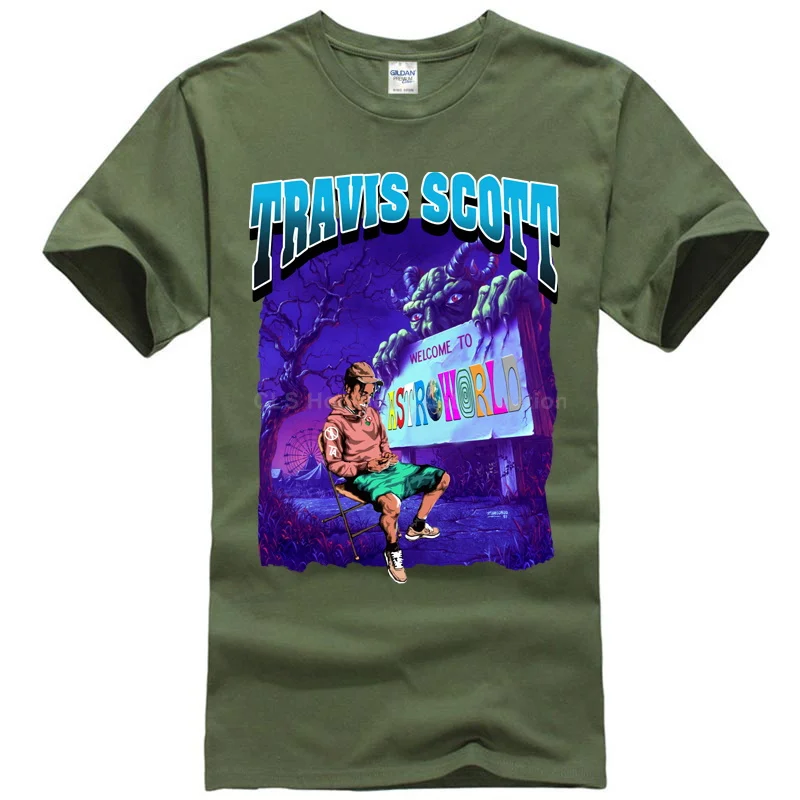 Men army green Трэвиса Скотта Astroworld, футболка, размер, подарок, принт, мужская, черная, классная, повседневная, прайд, футболка, мужская, унисекс, новая, модная футболка - Цвет: Men army green