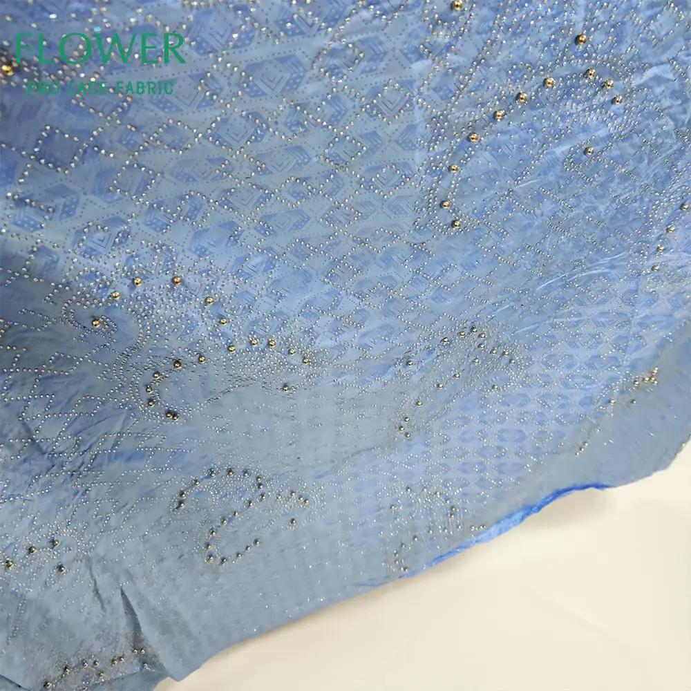 Beige Bazin Riche Lace Fabrics With Stones And Beads Soft 100% Cotton Nigerian Guinea Beaded Wedding Dress Sewing Basin Material | Дом и сад