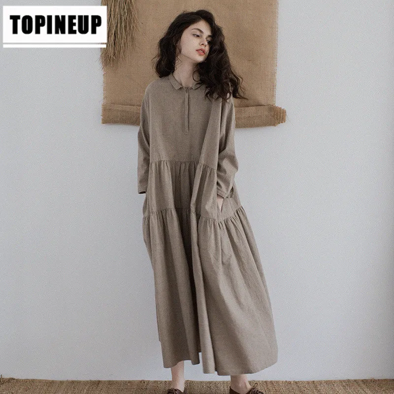 Популярное льняное Длинное свободное платье в стиле ретро хлопковое элегантное