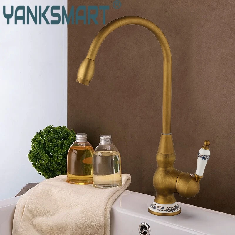 

kitchen sink Rotate faucet kitchen Antique Brass Single Hole Deck Mounted faucets brass taps hot & cold mixer faucets