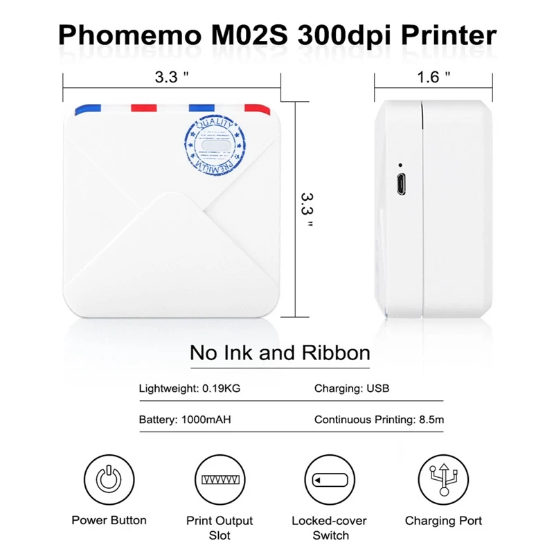 

Phomermo M02S 300dpi Mini Portable Bluetooth Thermal Printer Pocket Photo Student Wrong Question Graffiti Drawing Print Machine