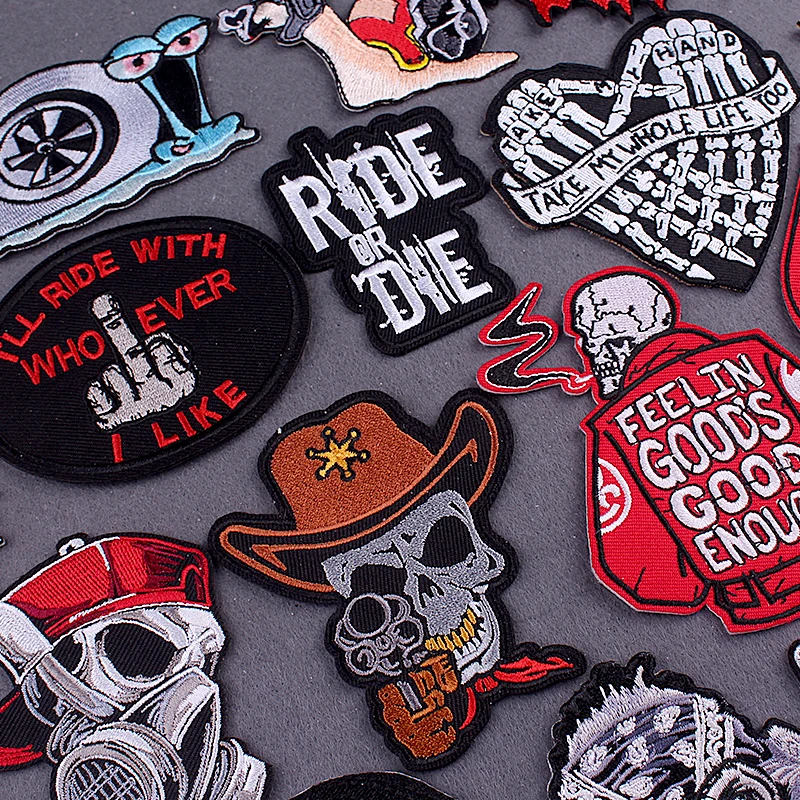 

Punk Patches On Clothes Stickers Hippie Embroidered Patch For Clothing Stripes Iron On Patches Biker Skull badges On Backpack