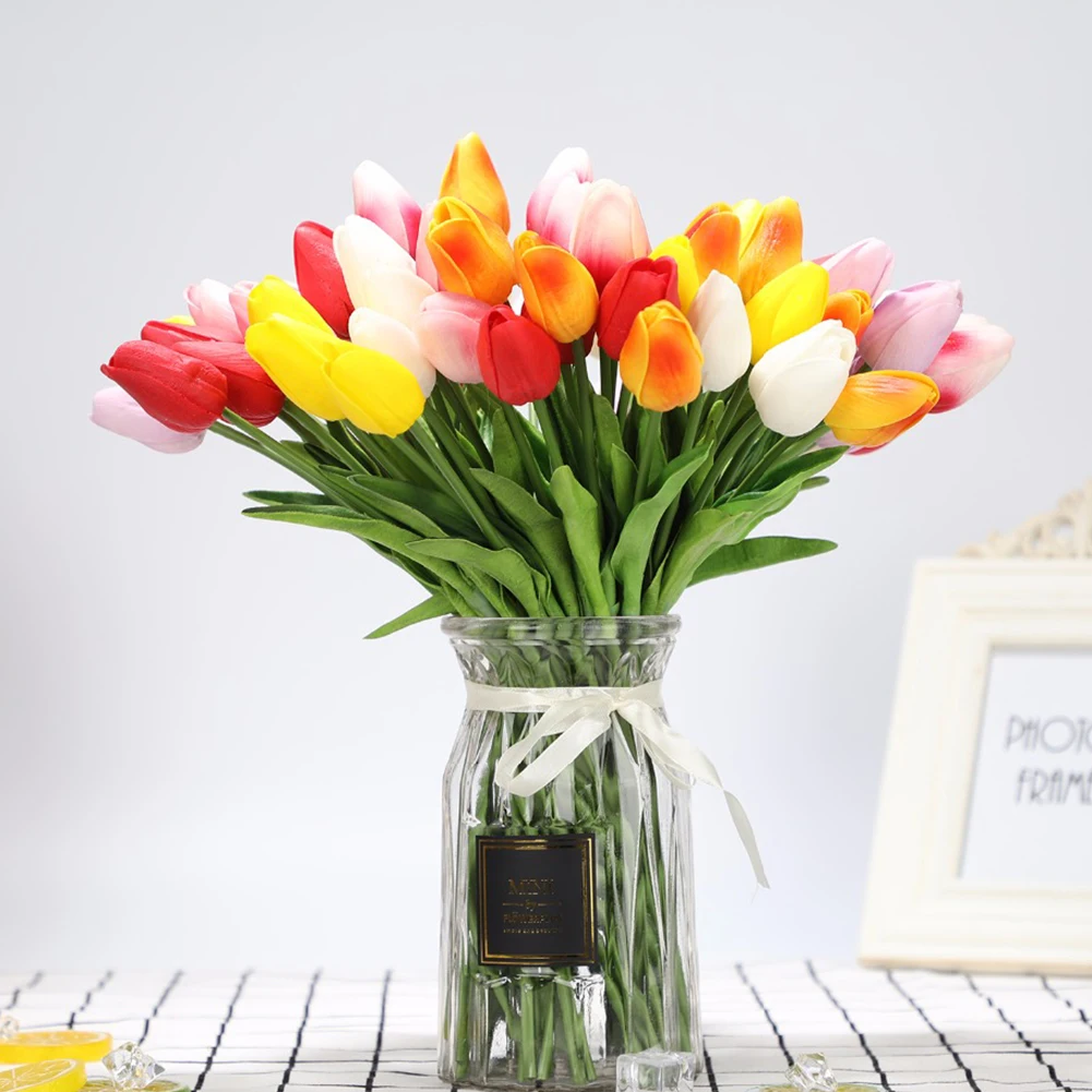 10 шт. красивые настоящие на ощупь цветы латексные тюльпаны искусственные букет