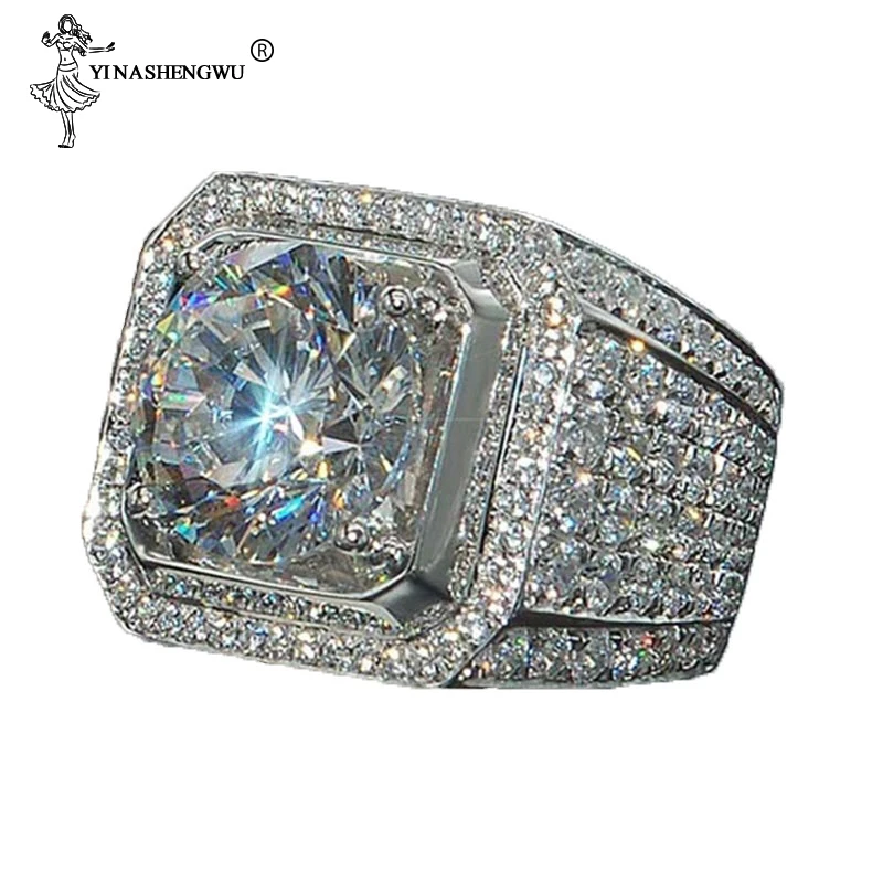 Большие хип-хоп Стразы для мужчин Iced Out Bling квадратное кольцо серебряного цвета Pave