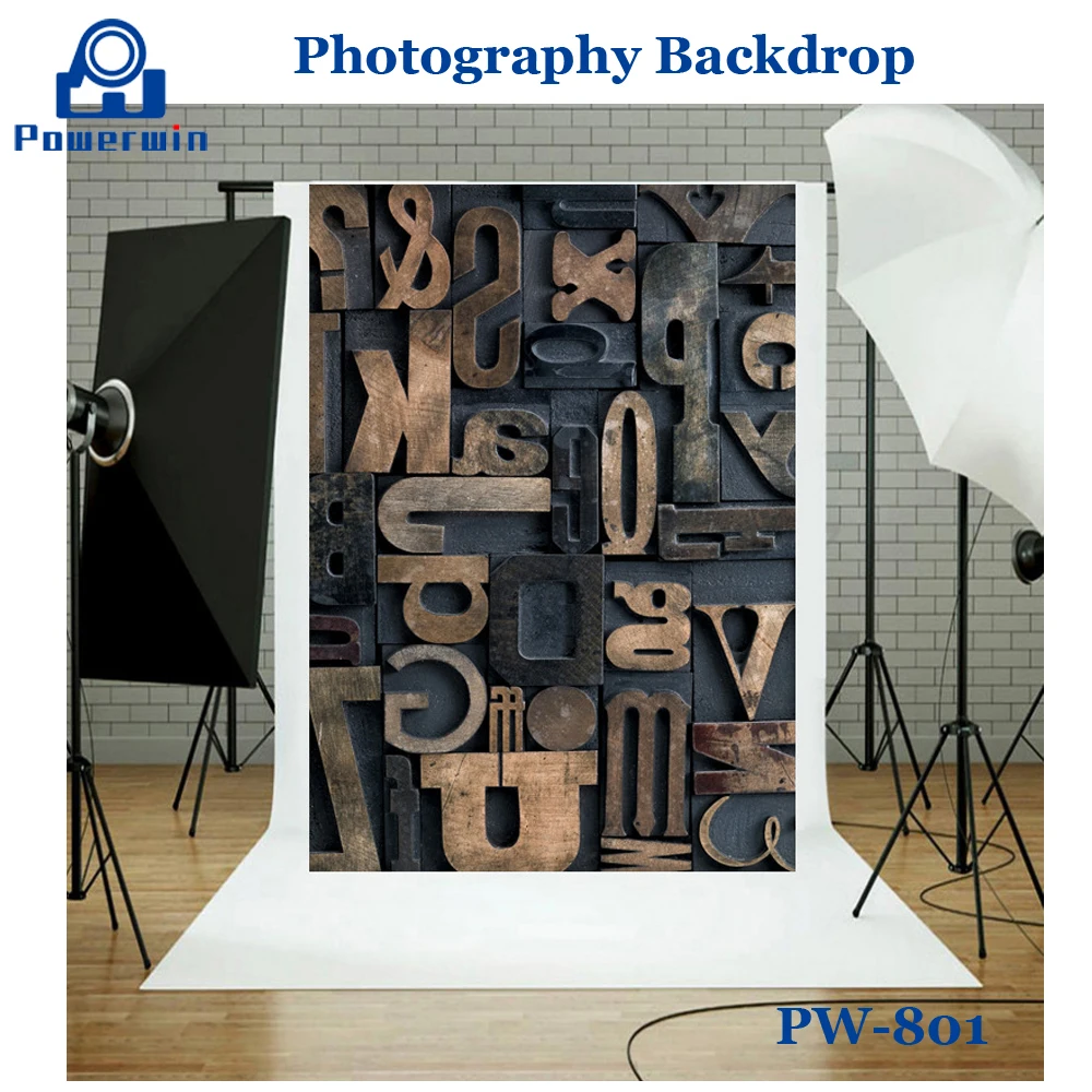 Фотофон Powerwin 3D 150x210 см с буквами кирпичной стеной и деревянной полосой |
