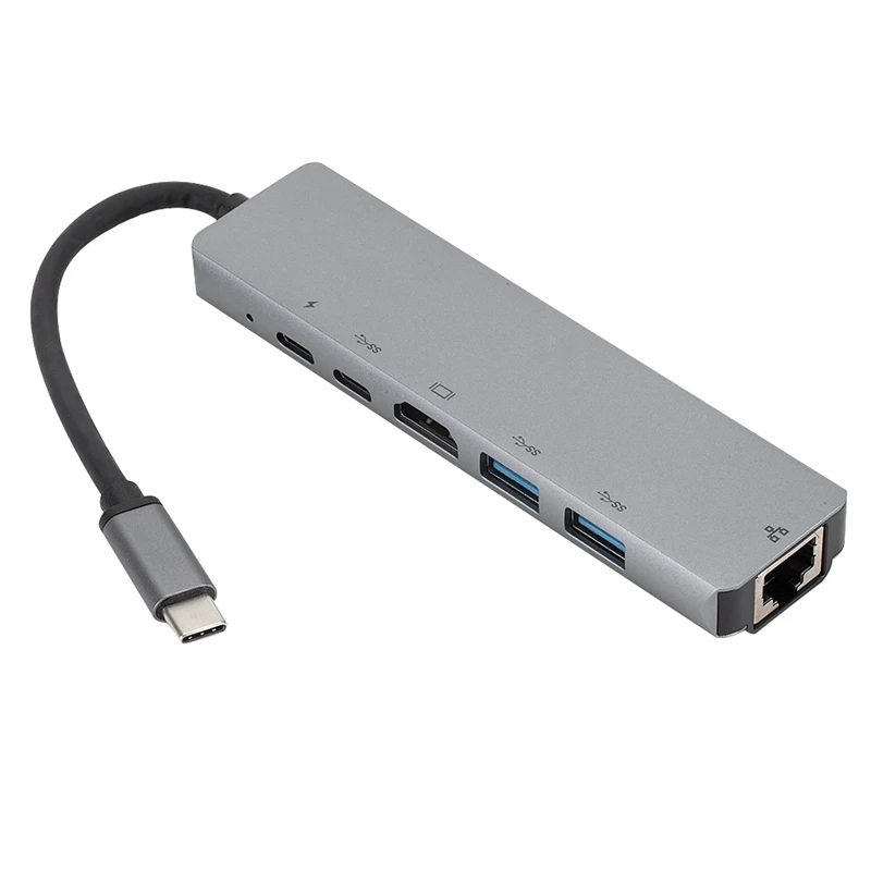 6 в 1 USB-C к Type-C 2 USB 3 0 концентратор HDMI RJ45 Ethernet с PD зарядным портом адаптер для Pro |