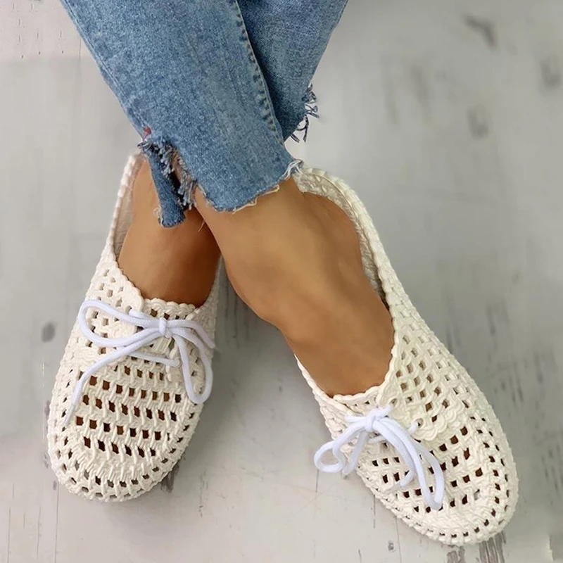 

2020 Women Lace Up Slippers Woman Closed Toe Hollow Out Slides Women's Casual Outdoor Comfort Footwear Female Shoes Plus Size