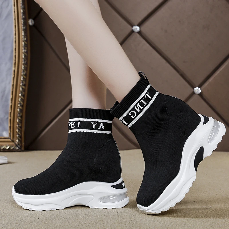 Женские вязаные носки Rimocy белые кроссовки на платформе Высоком толстом каблуке