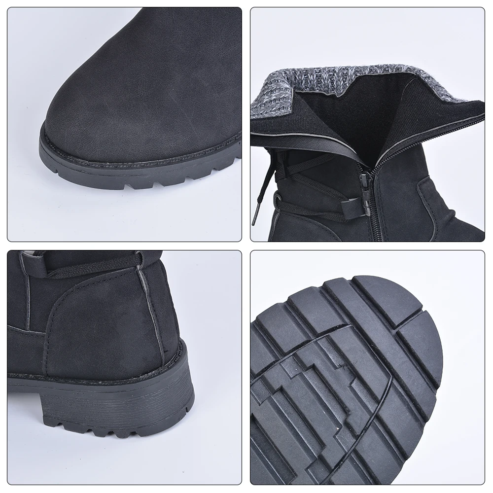 Puimentiua Winter Shoes Women Boots Basic Mid-Calf Boots Round Toe Zip Platform Decor Female Shoes Warm Lace Up Boots Shoes