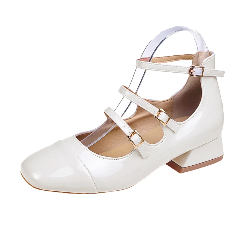 

Pot Patent Leather Round Toe High Heels Mary Jane Buckle Straps Beautiful Ladies Daily Wear Fashion Classic Female High Heels
