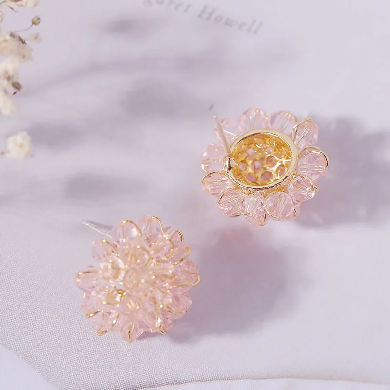 Женские серьги гвоздики с кристаллами вечерние ручной работы в Корейском стиле