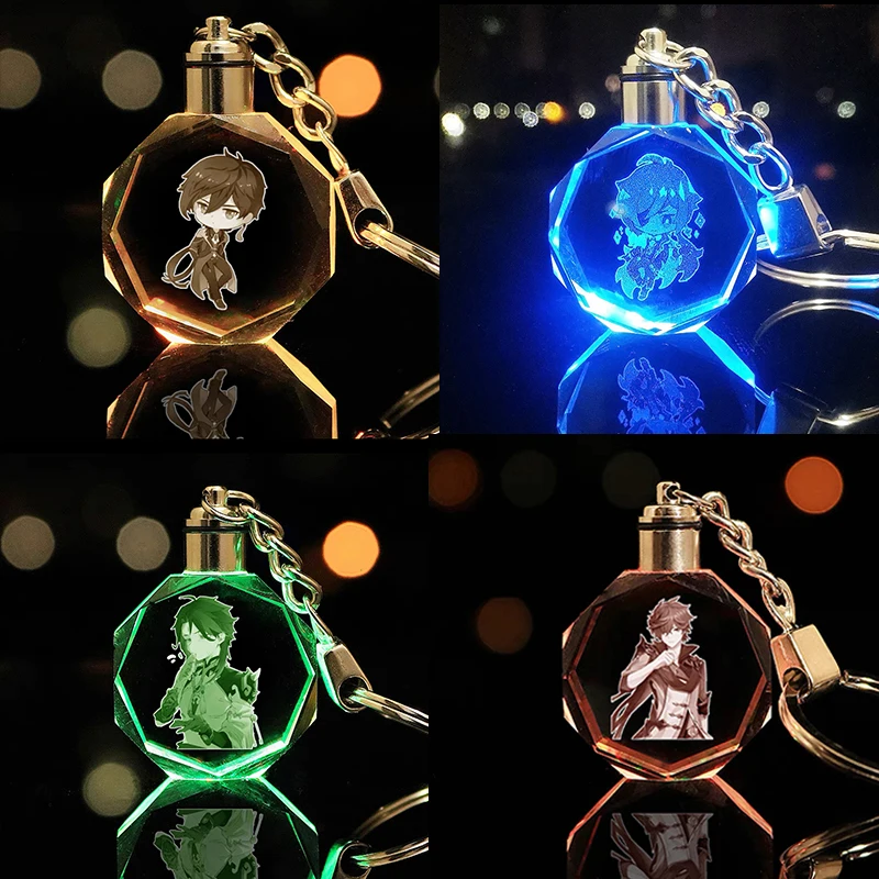 

Genshin Impact Keychains Led Xiao Zhongli Childe Venti Rosaria Ganyu Keqing Cosplay Keyrings Decor