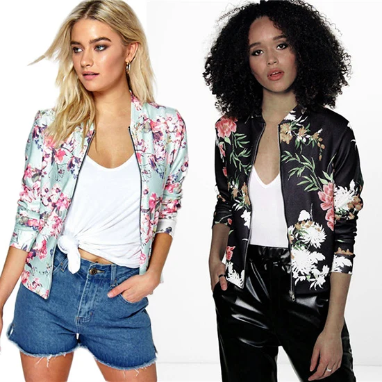 

Women Jacket Floral Printed Coats Women Baseball Casual Tops Fashion Ladies Short Section Coats Breathable Cotton Slim Jackets