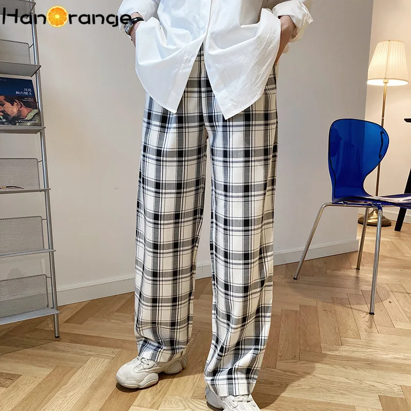 

High Waisted Gingham Plaid Pants Women Spring Autumn Thin Loose Straight Drop Feeling Wide Leg Pants Casual Drag Long Pants