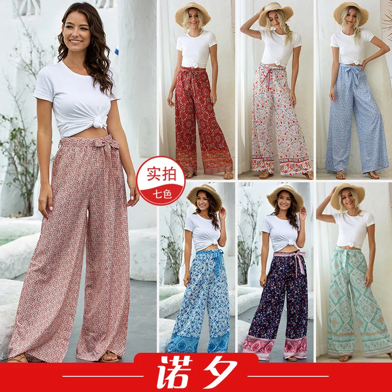

Summer Women's Dress 2021 Evening Ladies Collection Easy Printing Wide-Legged Belt Pants Jump Suits Traf Kpytomoa Dress Woman