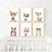 animals elk cubs poster smile wearing flowers canvas painting wallpaper for home decoration art print picture nordic style