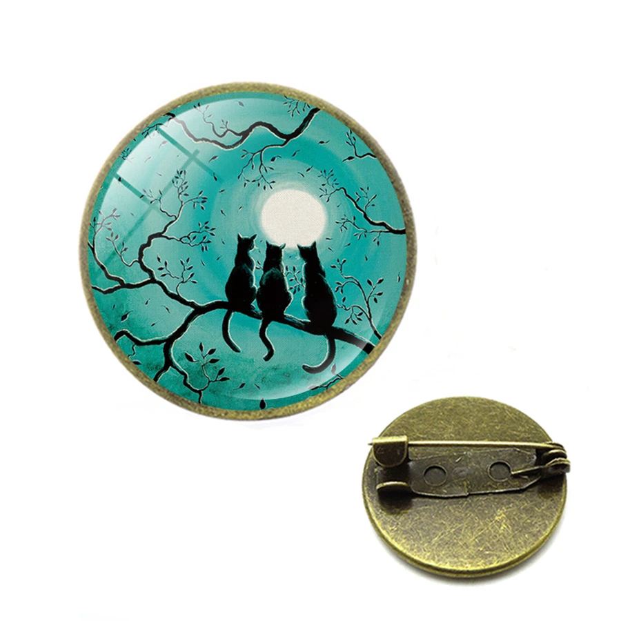 Броши в виде полнолуния черная кошка на три дерева астрономия брошь жуткого