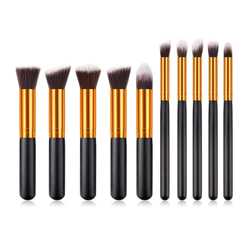 10pcs/Lot Synthetic Kabuki Makeup Brush Set Cosmetics Foundation blending blush makeup tool Powder Eyeshadow Cosmetic | Красота и