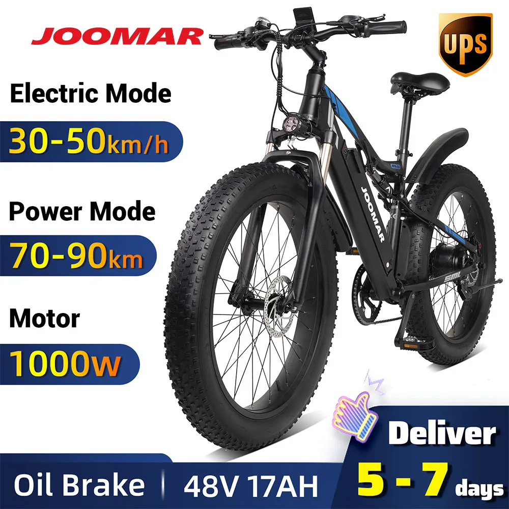 JOOMAR 1000W Electric Bike JM03 Plus Mountain Ebike for Men MTB Fat Tire Snow Bicycle 48V Motor 17AH High Quality Aluminum Alloy