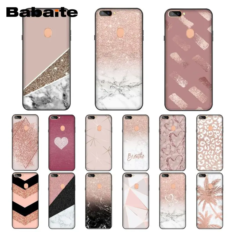 Цвет: розовый золотистый Роза с блестками принтом силиконовая Черная защитная