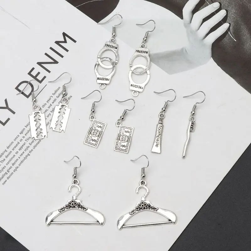 Креативные антикварные наручники лезвие зубная щетка доллар висячие серьги