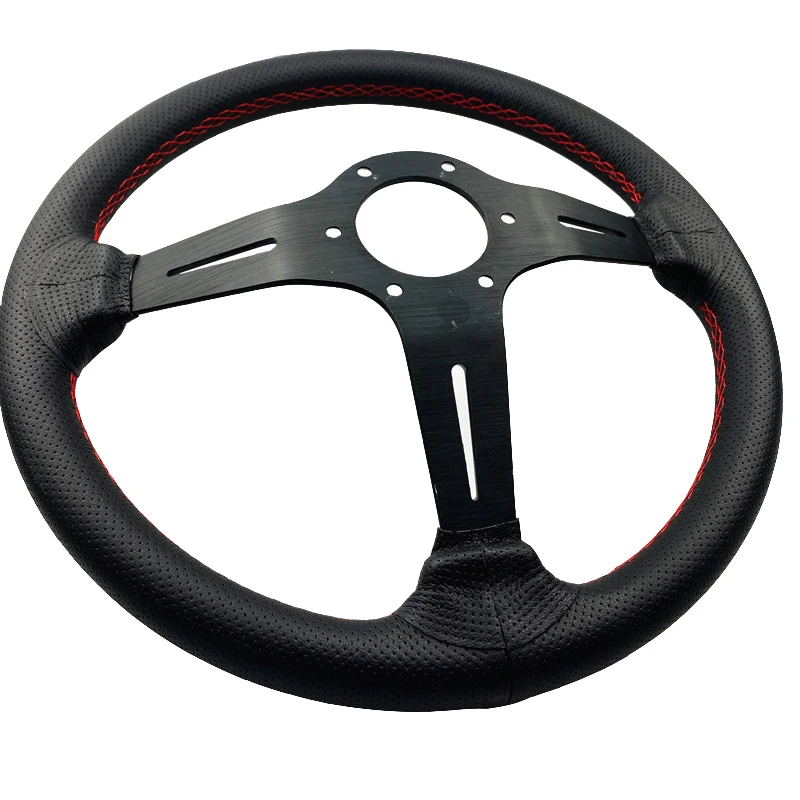 Руль из натуральной кожи с глубоким черным спицом 350 мм|wheels wheel|wheel steeringwheel spoke |