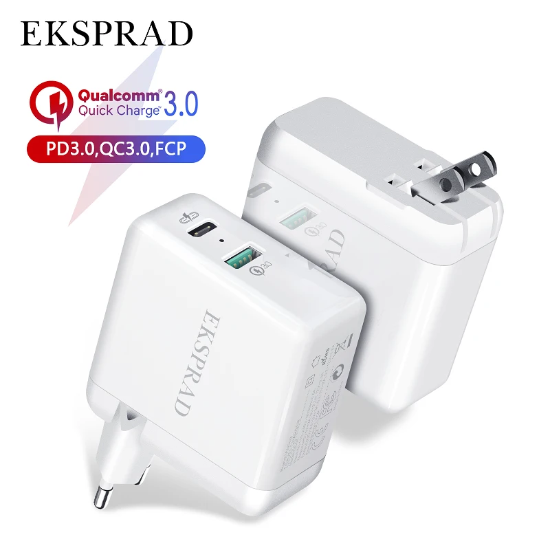 Настенное зарядное устройство USB C 2 порта EKSPRAD 36 Вт Type с 18 складным разъемом для